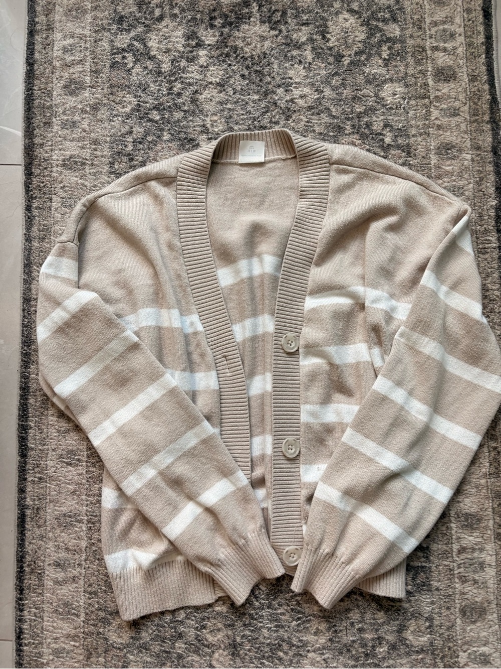 abercrombie kids Beige and White Striped Knit Cardigan